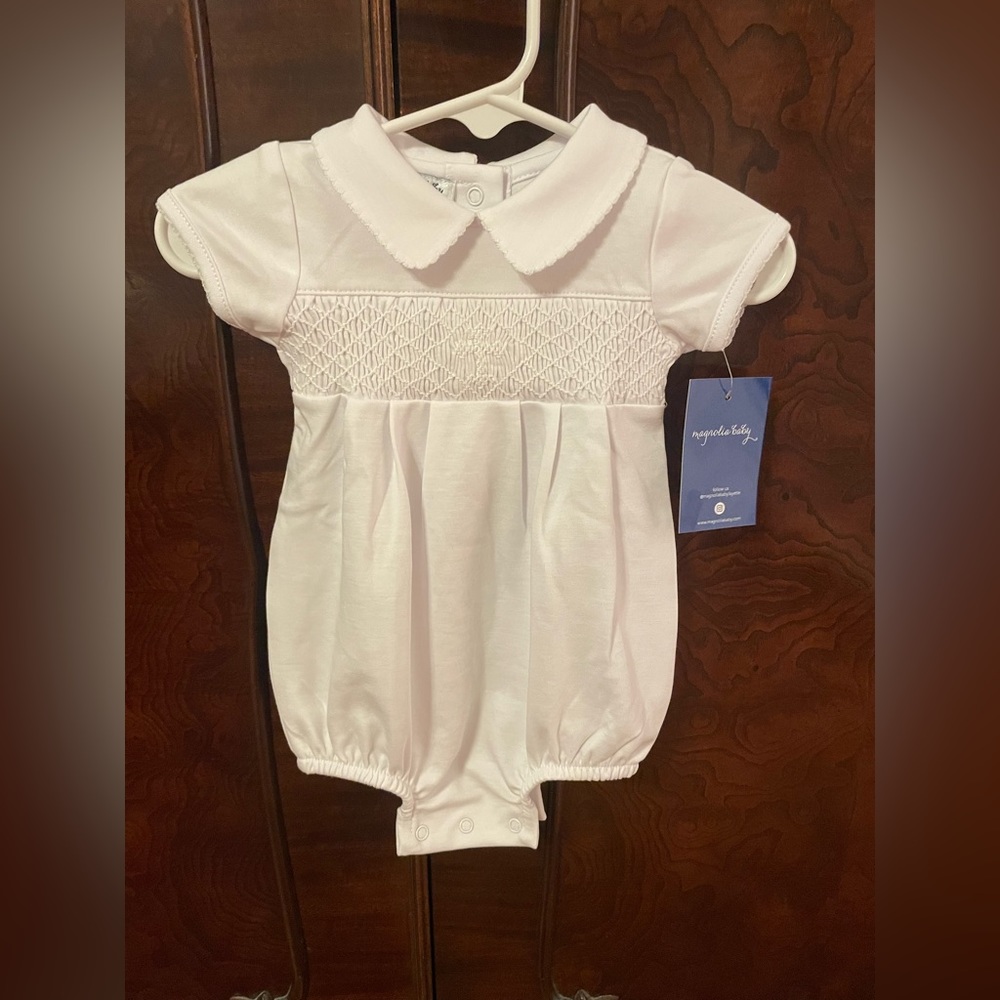Magnolia Baby christening outfit. Cross in front smock. 100% Pima cotton, NWT.